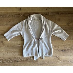 Neiman Marcus Cashmere Collection Gray Toggle 3/4 Sleeve Cardigan Sweater Large